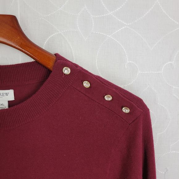 J. Crew Women's Sweater XL Red Puff Sleeve Classic Fit Rhinestone Pullover‎ NWT - Picture 6 of 7